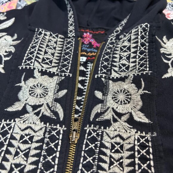 Johnny Was Floral Embroidered Jacket Full Zip Hooded Black Size Small - Picture 3 of 8